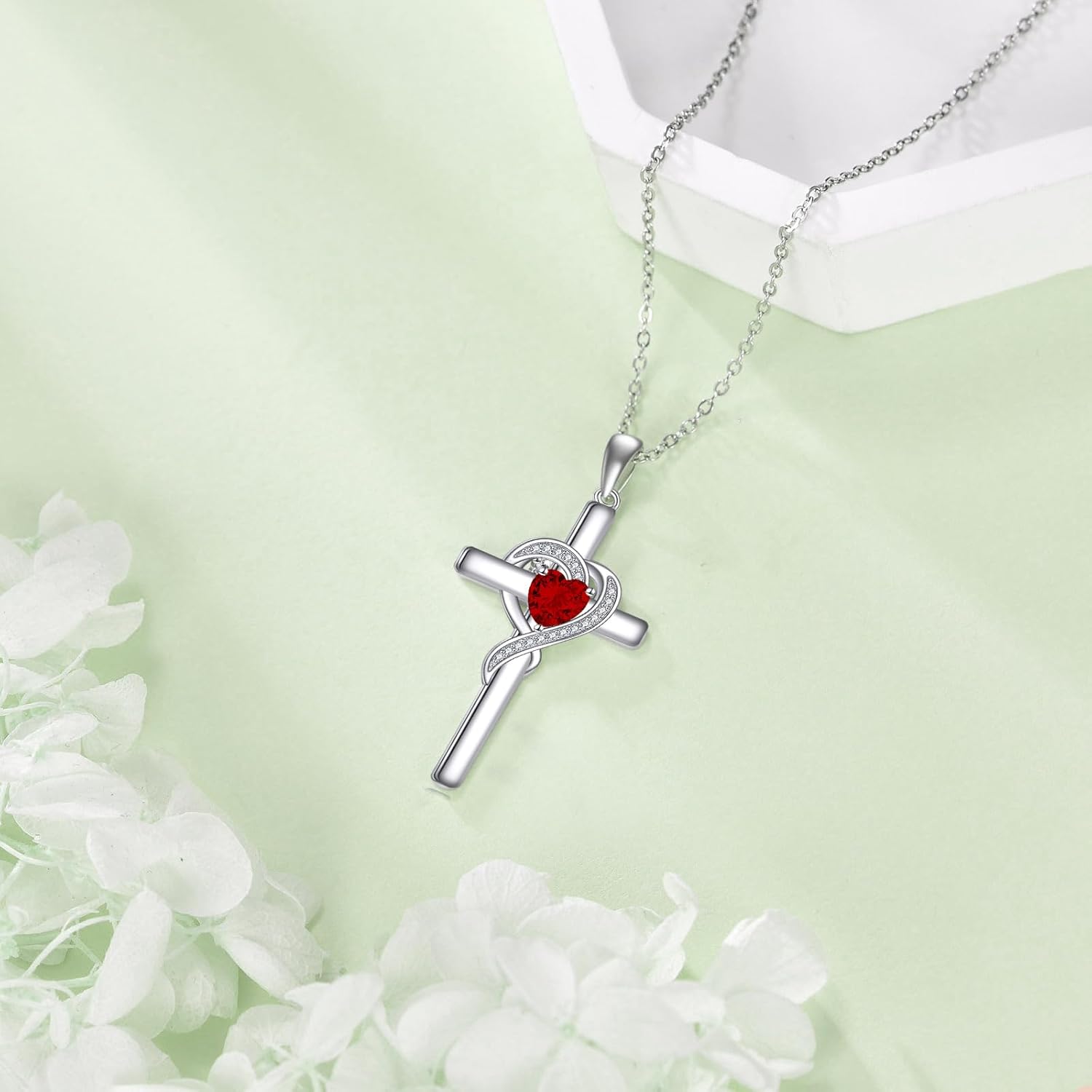 Cross Necklace for Women 925 Sterling Silver Infinity Love Heart Birthstone Pendant Necklace Cross Birthday Jewelry Gifts for Her - Image 3