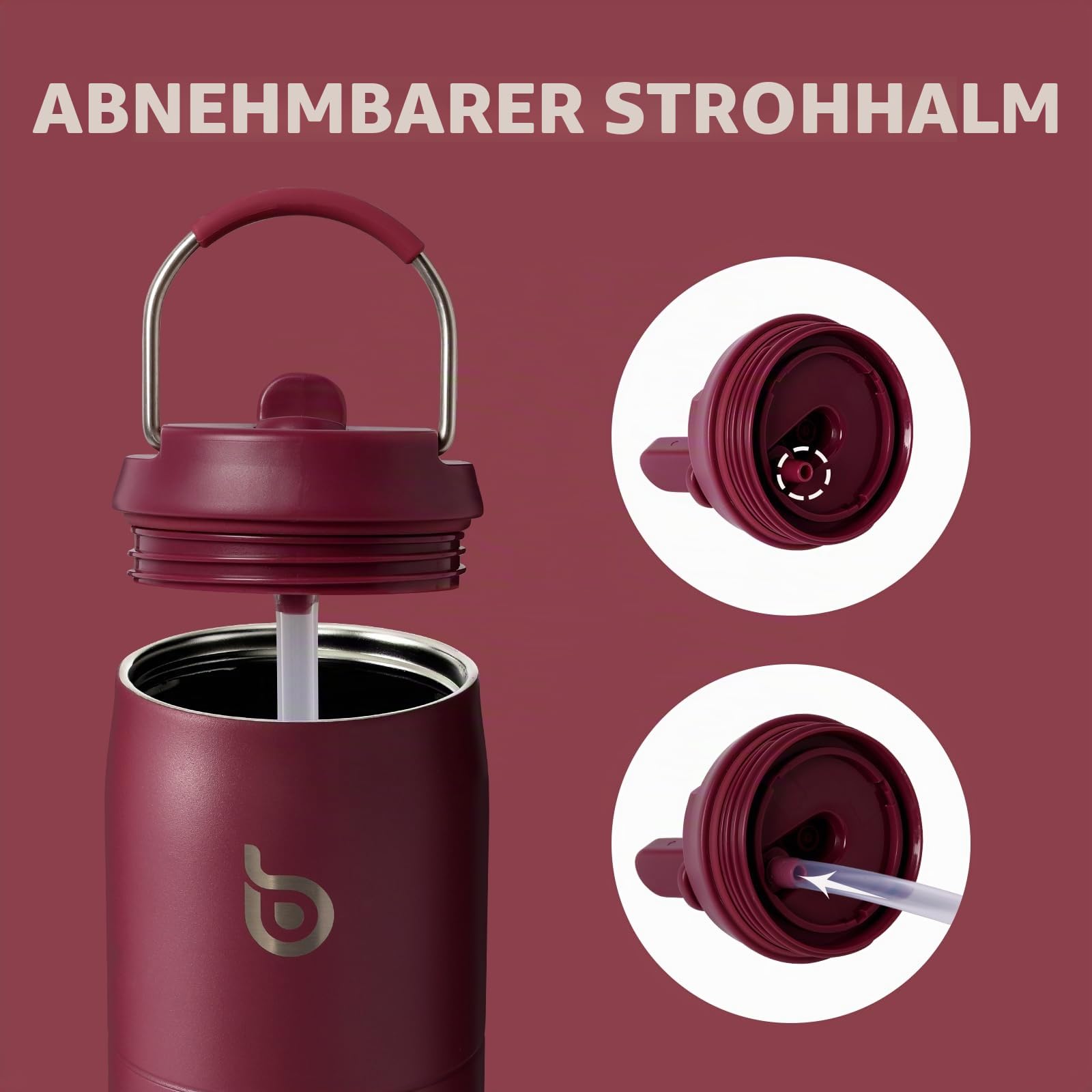 BOTTLE BOTTLE Isolierte Wasserflasche Edelstahl 32oz(946ml) mit Strohhalm Griff für Sport, Reisen, Fitnessstudio, doppelwandig auslaufsicher, BPA-frei (Rot)
