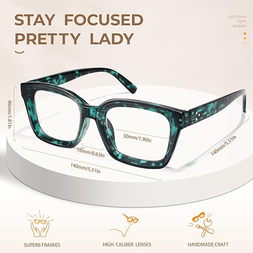 Miniatura 6 de IBOANN Gafas de luz azul para mujeres y hombres paquete de 3 lentes antifatiga ocular para juegos de computadora marco cuadrado de gran tamaño
