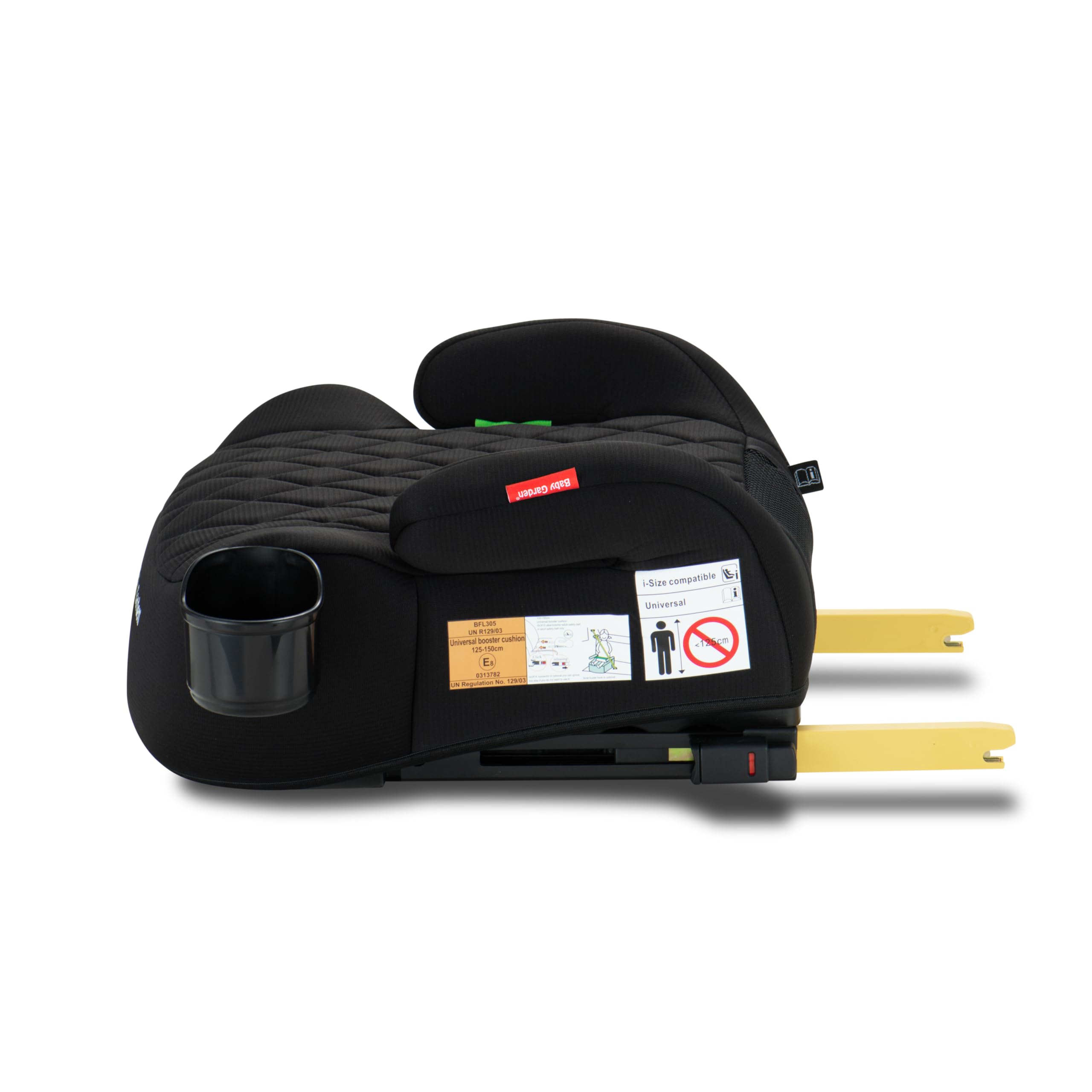 Baby Garden Kindersitzerhöhung mit ISOFIX, 125-150 cm (22–36 kg), Gruppe 2 und 3, mit Armlehnen, Getränkehalter & Gurt-Nackenschutz - i-Size geprüft - Schwarz