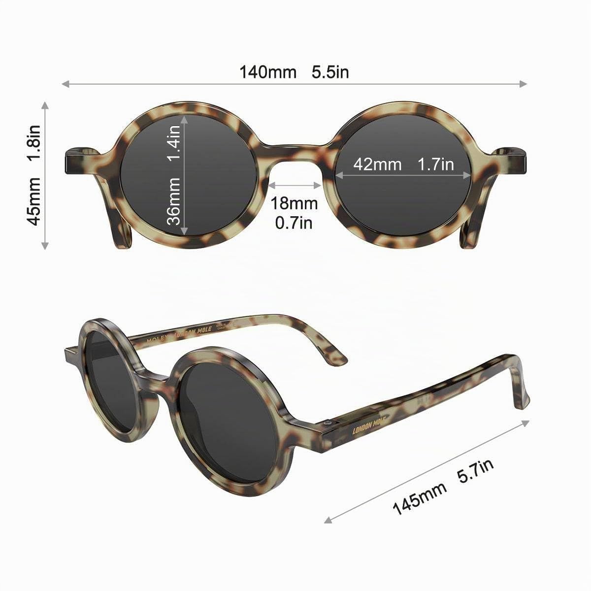 LONDON MOLE® Moley occhiali da sole | Occhiali rotondi | Uomo donna unisex | Cerniere a molla
