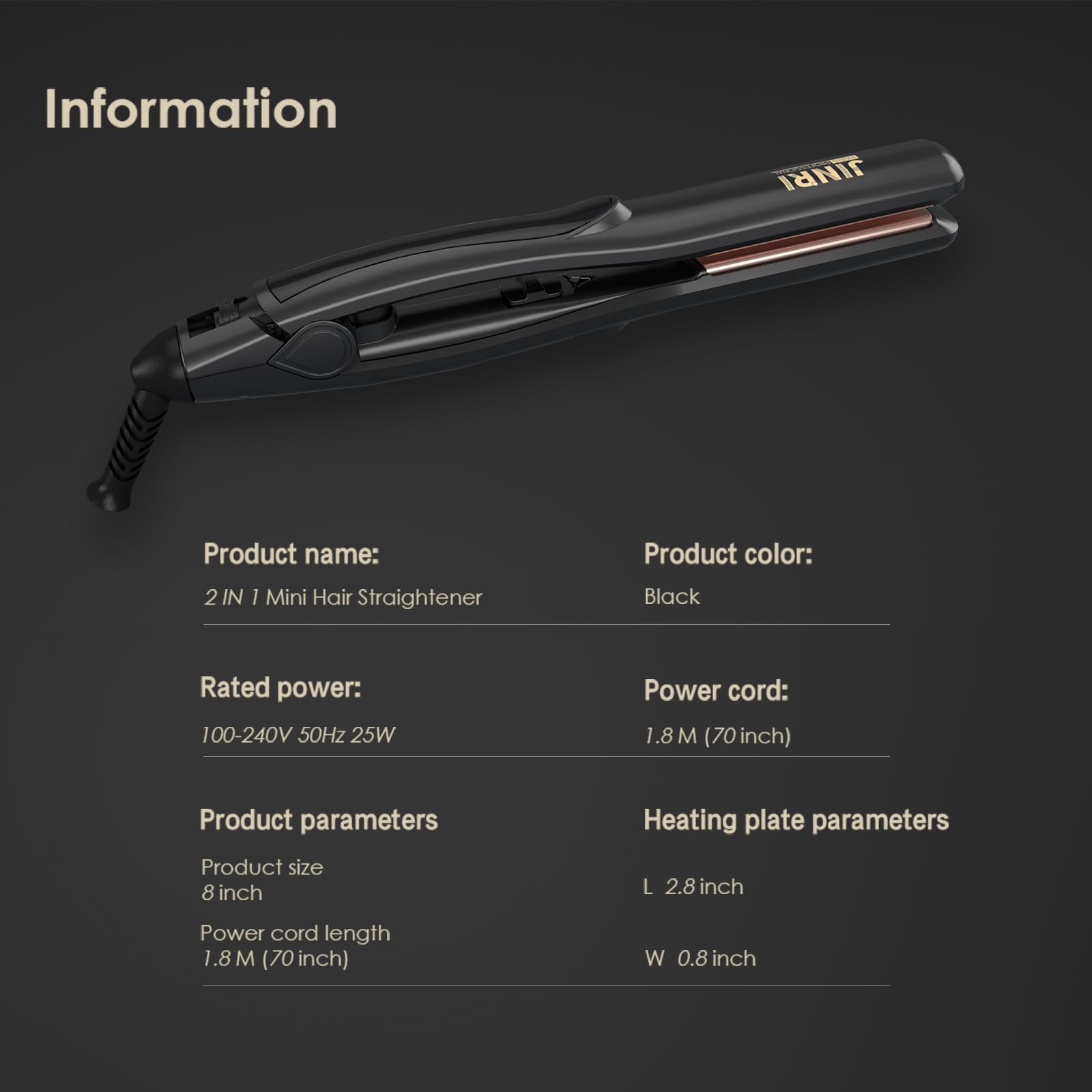 Mini plancha de pelo voluminizadora, volumen bombeado, plancha plana de cerámica, rotación de cola de 360°, volumen duradero para cabello corto o fino, doble voltaje (100-240 V), color negro 9