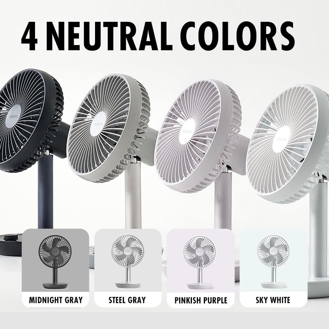 LUMENA Fan Stand 3Z - Portable Oscillating Desk Fan | 4-Speed Rechargeable 4000mAh Battery, Auto Swing, Timer, Sleek Matte Design for Home or Office (Dark Gray)