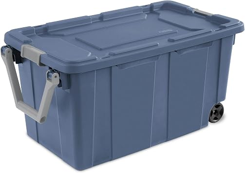 40-Gallon Wheeled Storage Bins 2-Pack - Heavy Duty Plastic Totes with Lids & Handles - Industrial Garage/Utility Containers for Tools, Camping Gear 36.9" x 21.4" blue