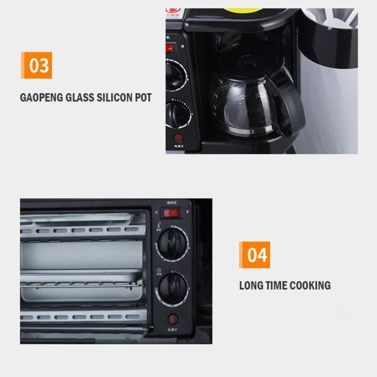 Stazione colazione multifunzione 3-in-1, Forno tostapane e macchina per caffè combinati, Elettrodomestico compatto per la cucina domestica e piccole cucine