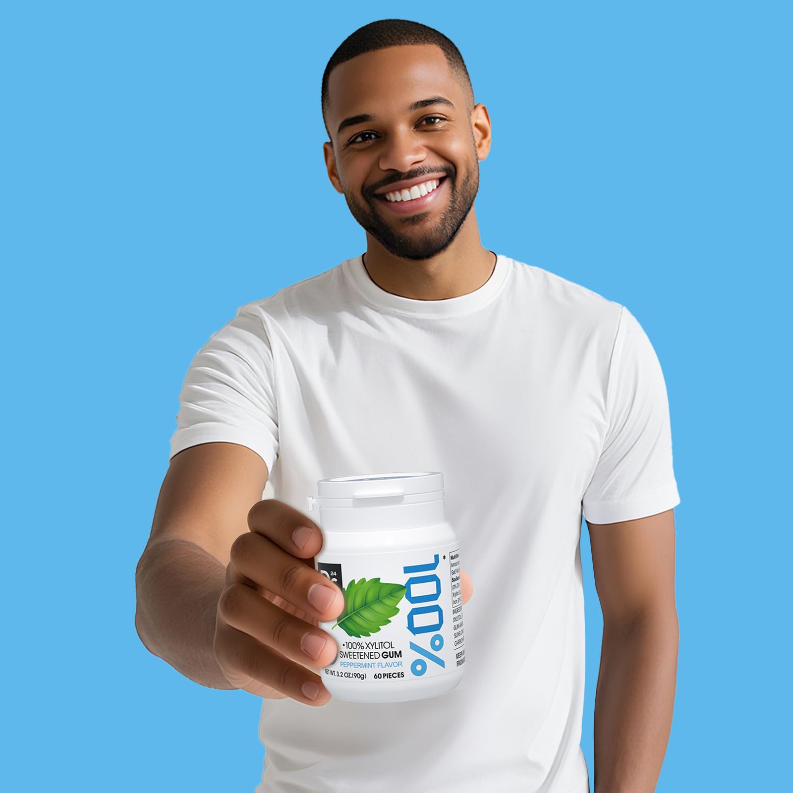 Chicle 100% Xilitol Sin Azúcar Menta Piperita 60 Piezas Paquete de 2 Vegano Sin Gluten
