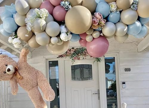 Dusty Rose Brown Balloon Garland Blue Pink Balloons Double Stuffed Tan White Sand Balloon Latex Pastel Balloons Arch Kit For Gender Reveal Baby Shower Birthday Party Decoration #TOP4