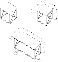 Vista 3 de Monarch Specialties I 7953P - Juego de mesa, 3 piezas, café, extremo, lateral, acento, sala de estar, metal, laminado, aspecto de mármol blanco