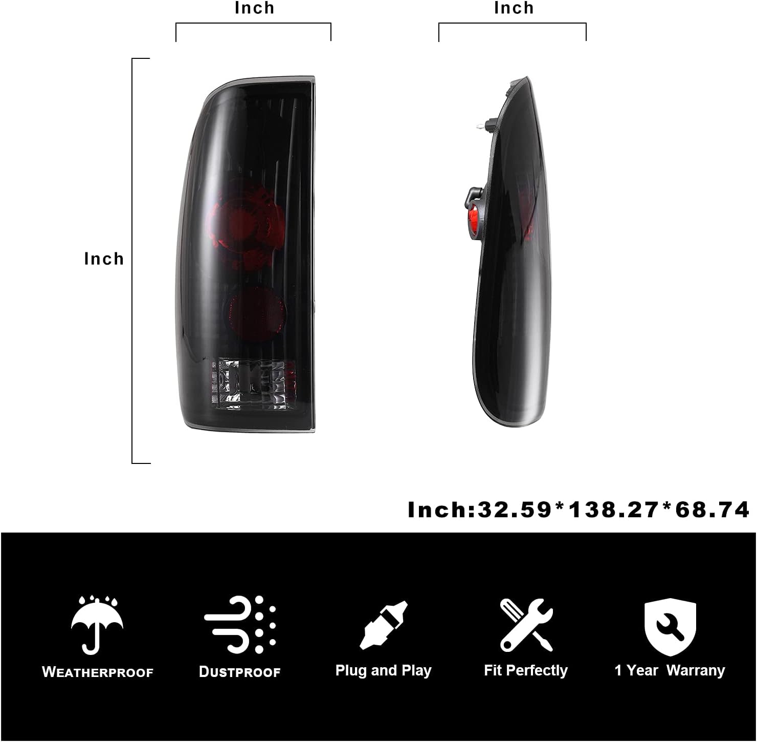 ROXX Tail Light Assembly Compatible with 1997 1998 1999 2000 2001 2002 2003 Ford F-150/F-250/ F-350 Driver and Passenger Side L: F85Z13405CA R: F85Z13404CA L: FO2800117 R: FO2801117 SMOKED LENS