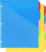 Vista 16 de Separadores de plástico con 5 pestañas con bolsillo frontal transparente, 3 juegos, separadores de bolsillo para carpeta de 3 anillas, separadores