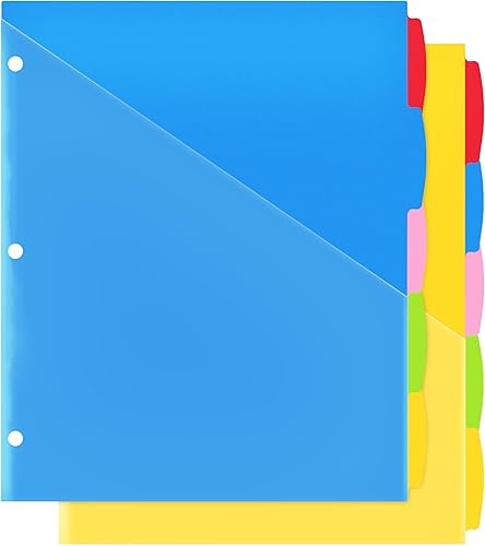 Miniatura 17 de Separadores de plástico de 8 pestañas con dos bolsillos, 3 juegos, separadores de bolsillo para carpetas de 3 anillas, separadores de carpetas Azul,