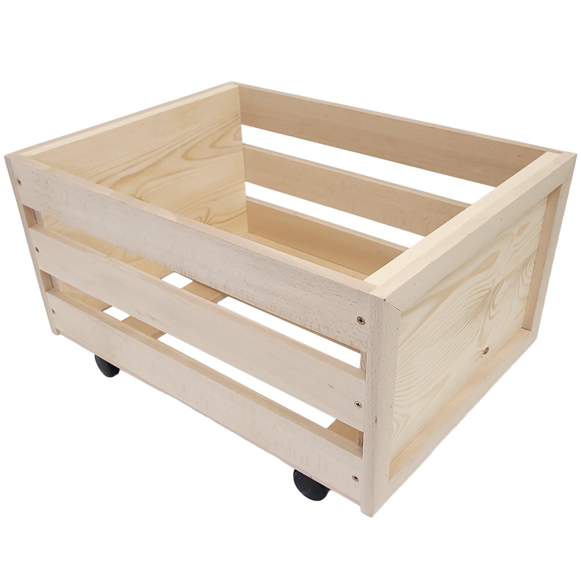 weeco Caisse en bois avec roues pour disques vinyle. Caisse en bois ajourée sur roues pivotantes pour livres, documents, bouteilles. Boîte de rangement en bois de hêtre - Construction solide