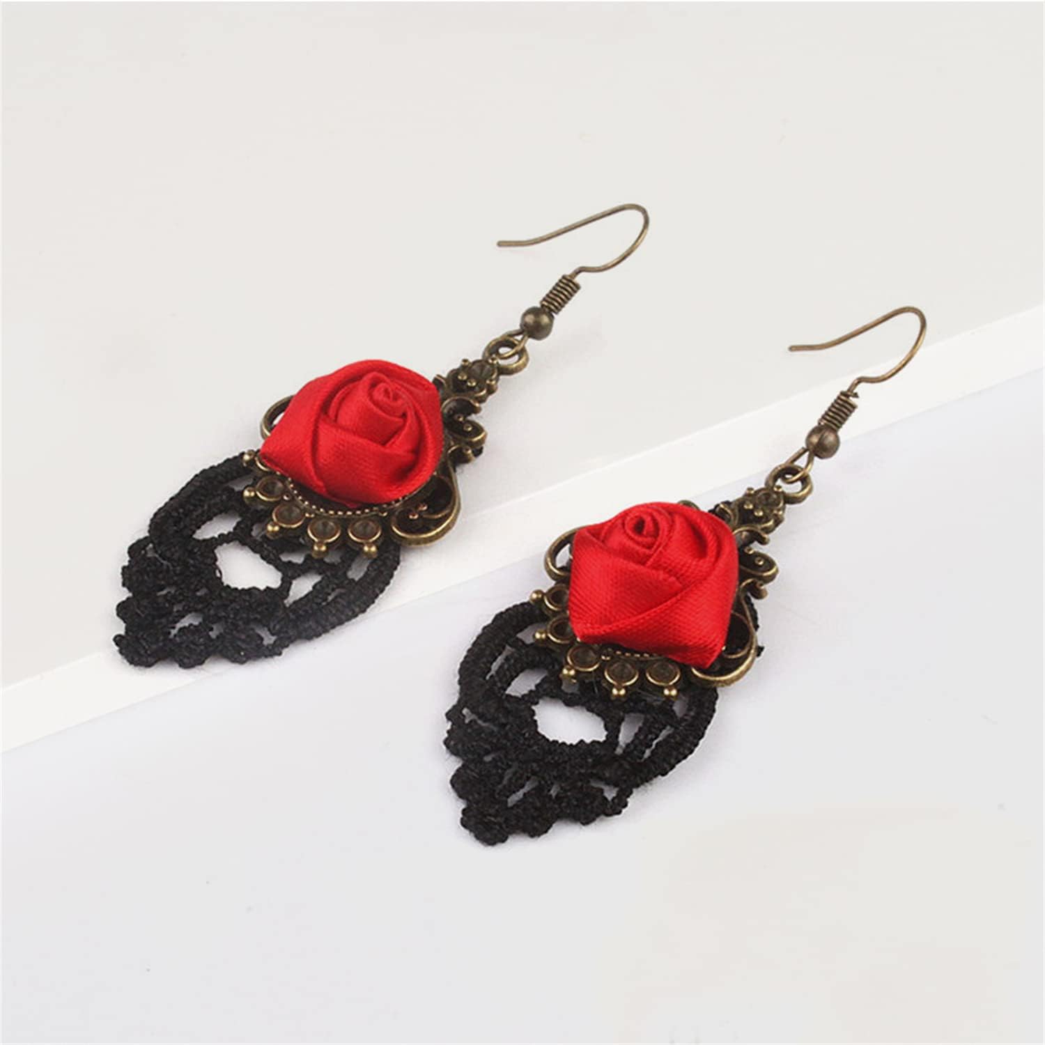 Unique Creative Punk Gothic Vintage Red Rose Flower Dangle Drop Earrings for Women Statement Halloween Party Jewelry Gifts - Image 7