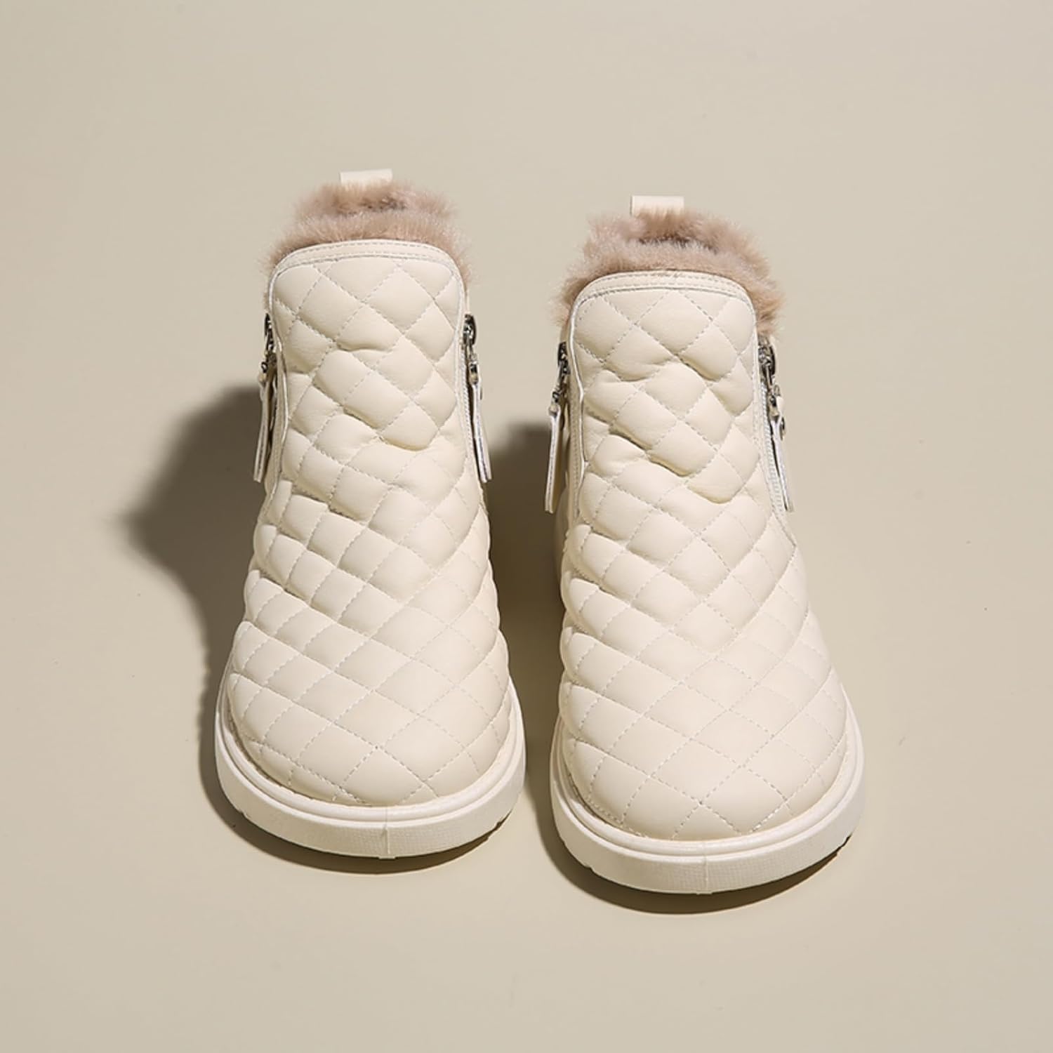 Women's Ankle Snow Boots, Fleece Lined Warm Winter Footwear, Quilted Design, Comfortable Lightweight Sole, Cozy Slip-On Shoes for Cold Weather Daily Wear.