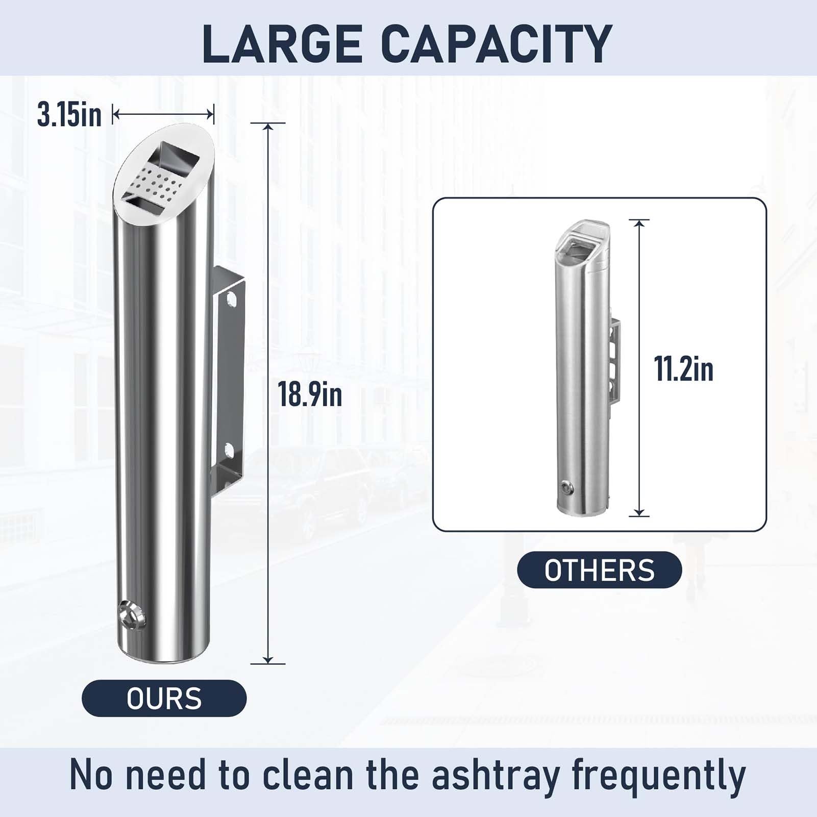 Cenicero montado en la pared, contenedor de residuos de acero inoxidable para exteriores, soporte para colillas de cigarrillos de 1,8 L con llave, contenedor de ceniza de pie para cigarrillos