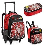 Kit Mochila Escolar Infantil com Rodinhas Spider 3 em 1 para Menino – Mochila + Lancheira Térmica + Estojo – Mochila de Rodinha Infantil Menino Tema Super-Herói
