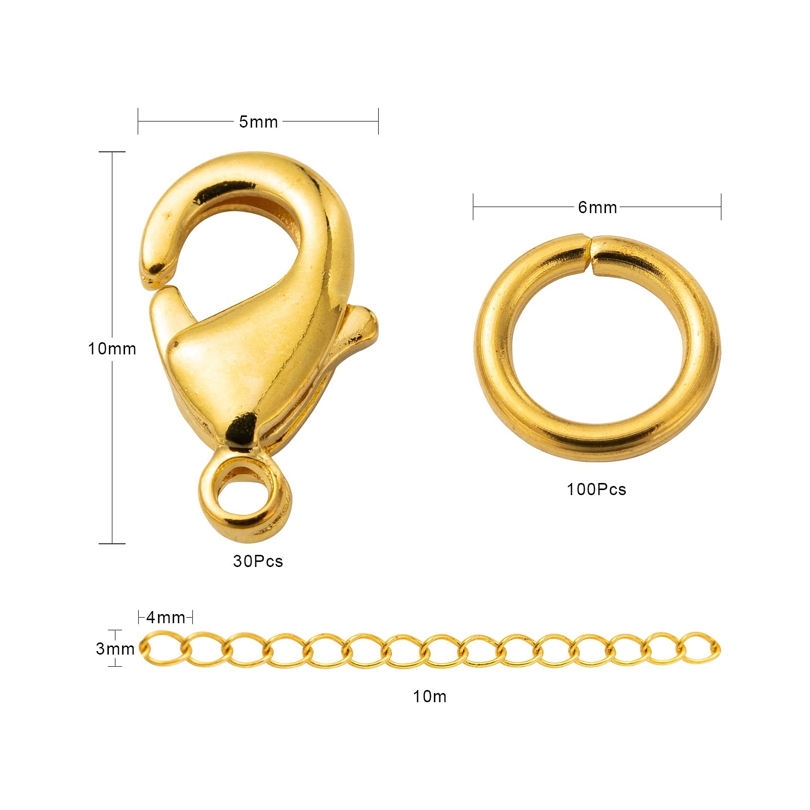 Spritewelry 10m 32 Feet Gold Plated Curb Chain Necklace with 30 Lobster Clasps & 100 Jump Rings for Necklace Bracelets Jewelry Accessory Craftings - Image 3