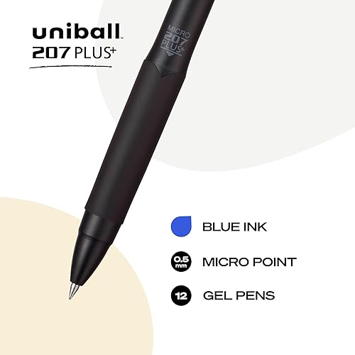 Miniatura 2 de uni-ball 207 Plus+ - Bolígrafos retráctiles de gel de punta redonda (12 unidades, color azul con puntas de micropunta de 0.020 in), Uni-Super Ink+