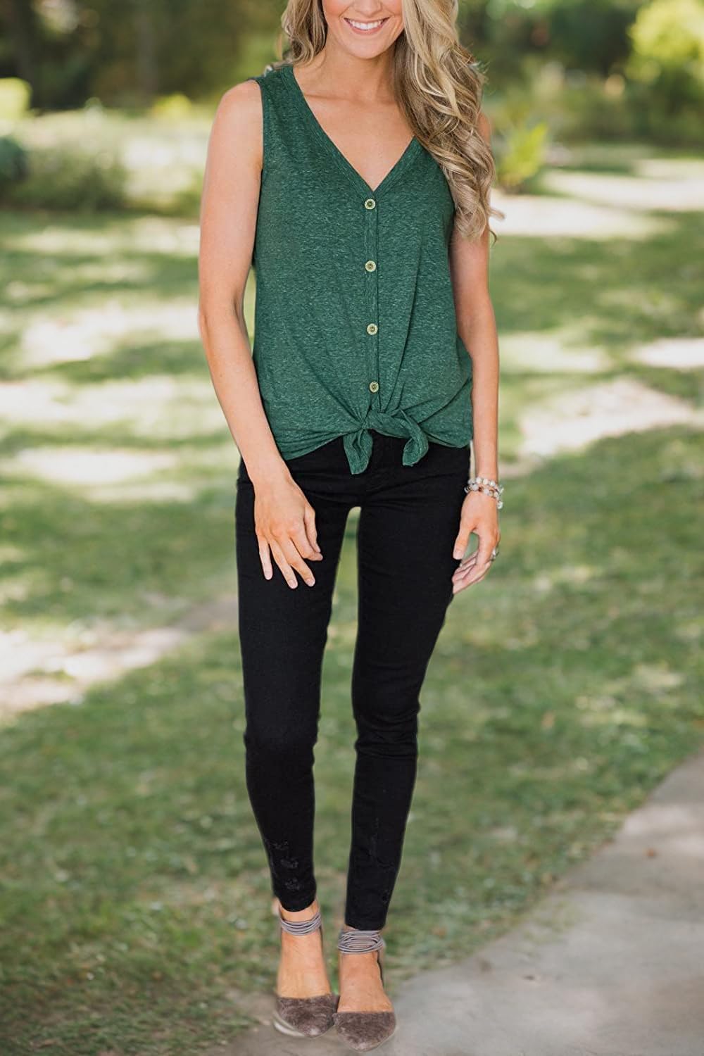 Barlver Women Tie Knot Button Down Shirts Summer Henley Tank Tops Casual Sleeveless Blouse Cotton Tunics Tops - Image 7