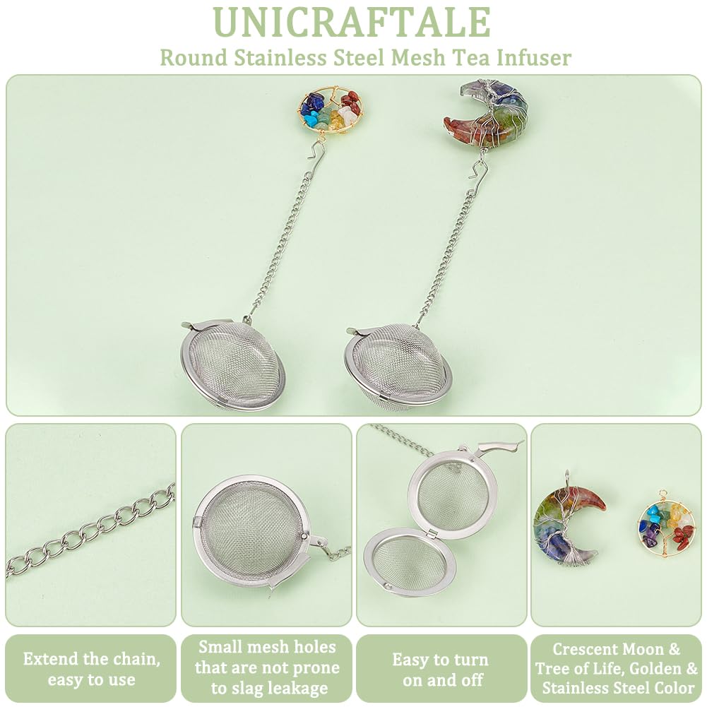 UNICRAFTALE Teesieb-Set – 2 Stück, Edelstahl, Mit Halbmond & Lebensbaum-Anhänger
