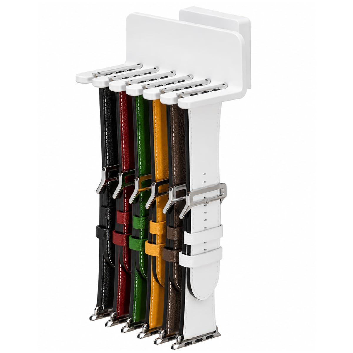 Mizi Watch Band Holder Organiser Wall Mount, Watch Strap Storage Rack for Apple Watch, Samsung Galaxy Watch & Traditional Bands, Holds up to 6 Straps, Grooved Anti-Slip Design, Easy Install Display Stand, White-image-1