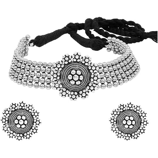 Classic German Silver Oxidised Choker Set