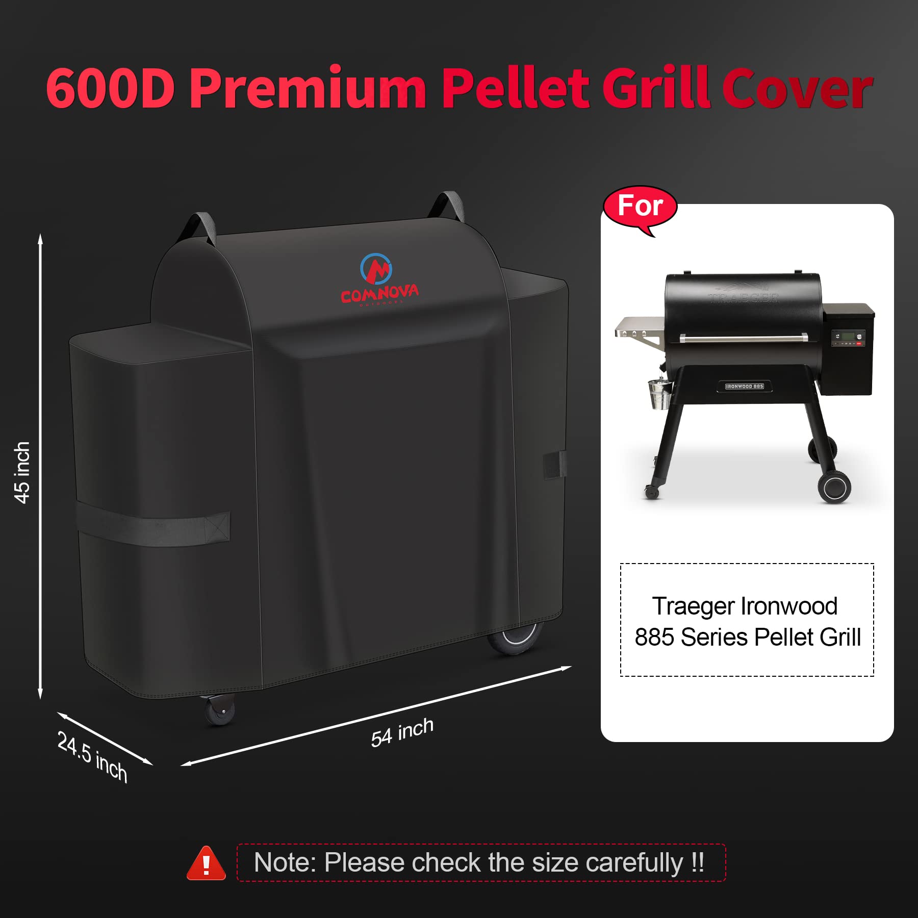 Comnova Pokrowiec do grilla Traeger Ironwood 885-600D pokrowiec na wędzarnię pelletu drzewnego Traeger, wodoodporny i wytrzymały, wysokiej jakości pokrowiec na grilla na pellet, akcesoria do grilla