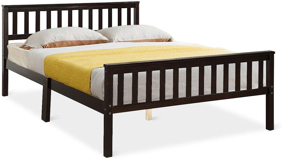 DORTALA Wood Bed Frame, Heavy Duty Wooden Slats Platform w/Six Stable Legs, Concise Mattress Foundation w/Footboard, Bed Frame for Different Decoration Style Bedroom Hotel, Full Size (Espresso)