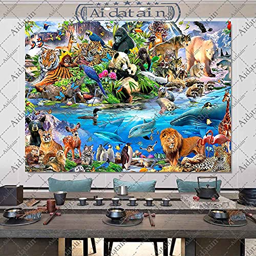 Aidatain Forest Animal Tapestry Tropical Lion Tiger Cheetah Polar Bear Wolf Giant Panda Dolphin Ocean World Tapestry Flannel Large Size 80X 60 Inches Tapestry For Bedroom Living Room Gtlmat182 #TOP4