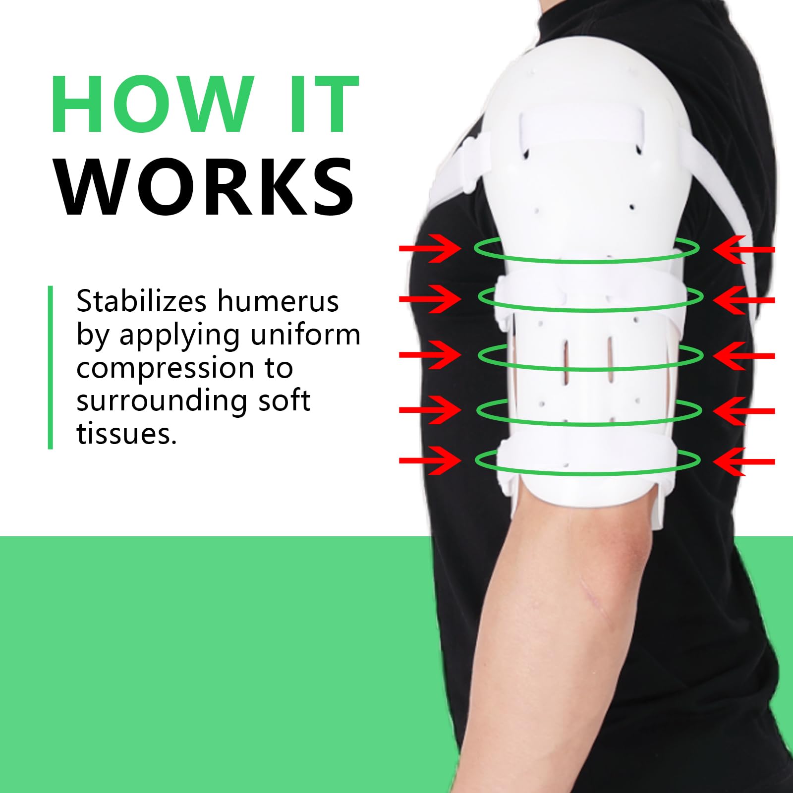 Orthomen Sarmiento - Férula de fractura del eje humeral para fractura de brazo superior, hombro, bíceps y hueso del húmero con sostén de medias, cabestrillo y puño (XL)