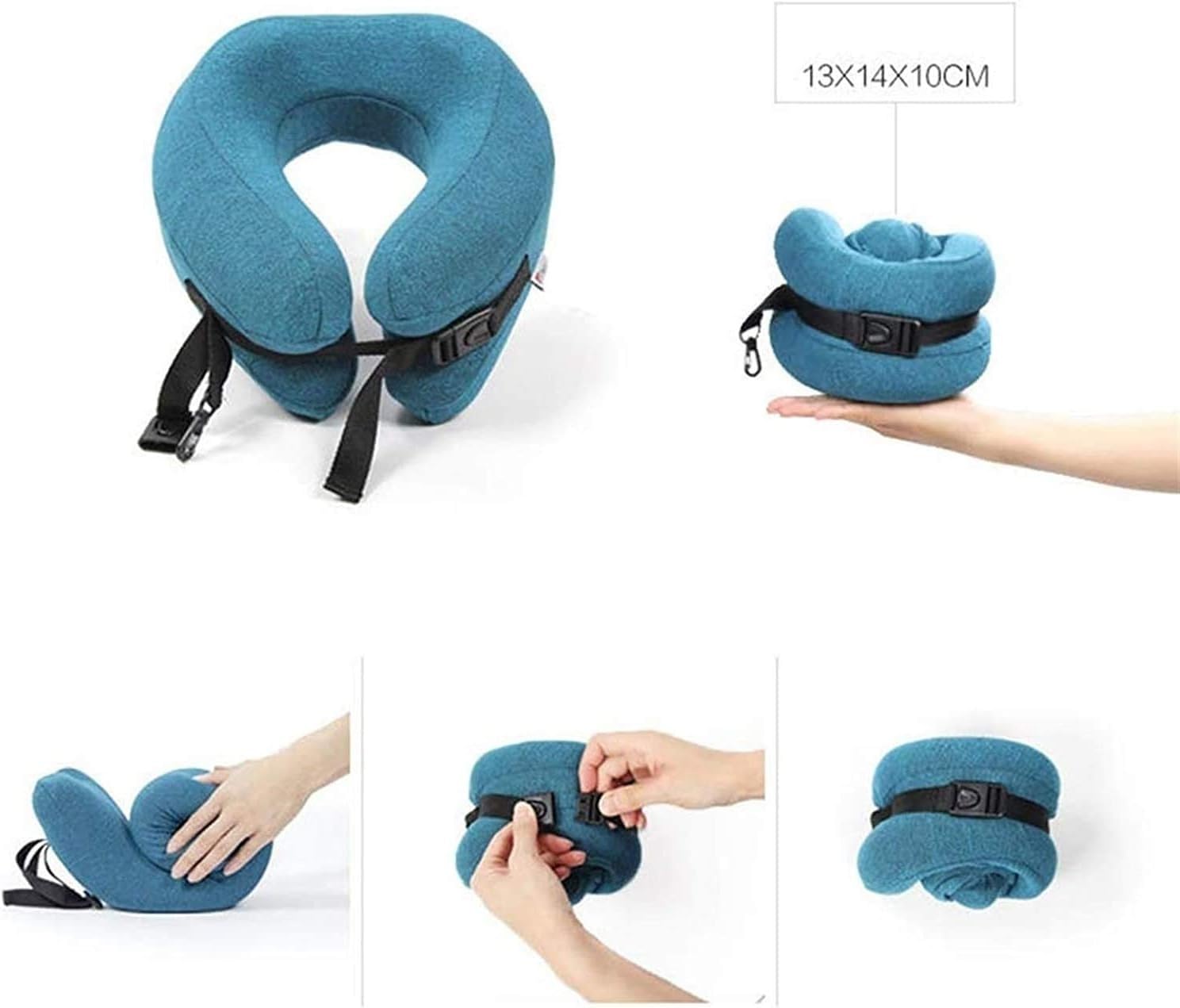 Cuscino da Viaggio for Aereo e Auto, Cuscino Gonfiabile for Il Collo con Morbida Copertura in Pile e Maschera for Gli Occhi, Leggero e Portatile