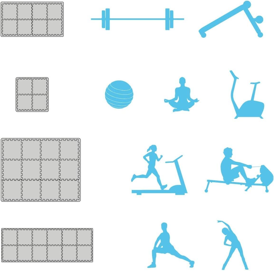 eyepower Tappetino professionale per arti marziali, spessore 2 cm, adatto per la casa, 63 x 63 cm, per la casa, la palestra, il puzzle, lo sport, set di tappetini protettivi per il fitness Homegym