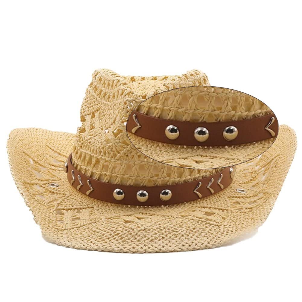 Stakee Chapeau Cowboy Paille Western - Large Bord Homme Et Femme - Style Ranch Plein Air