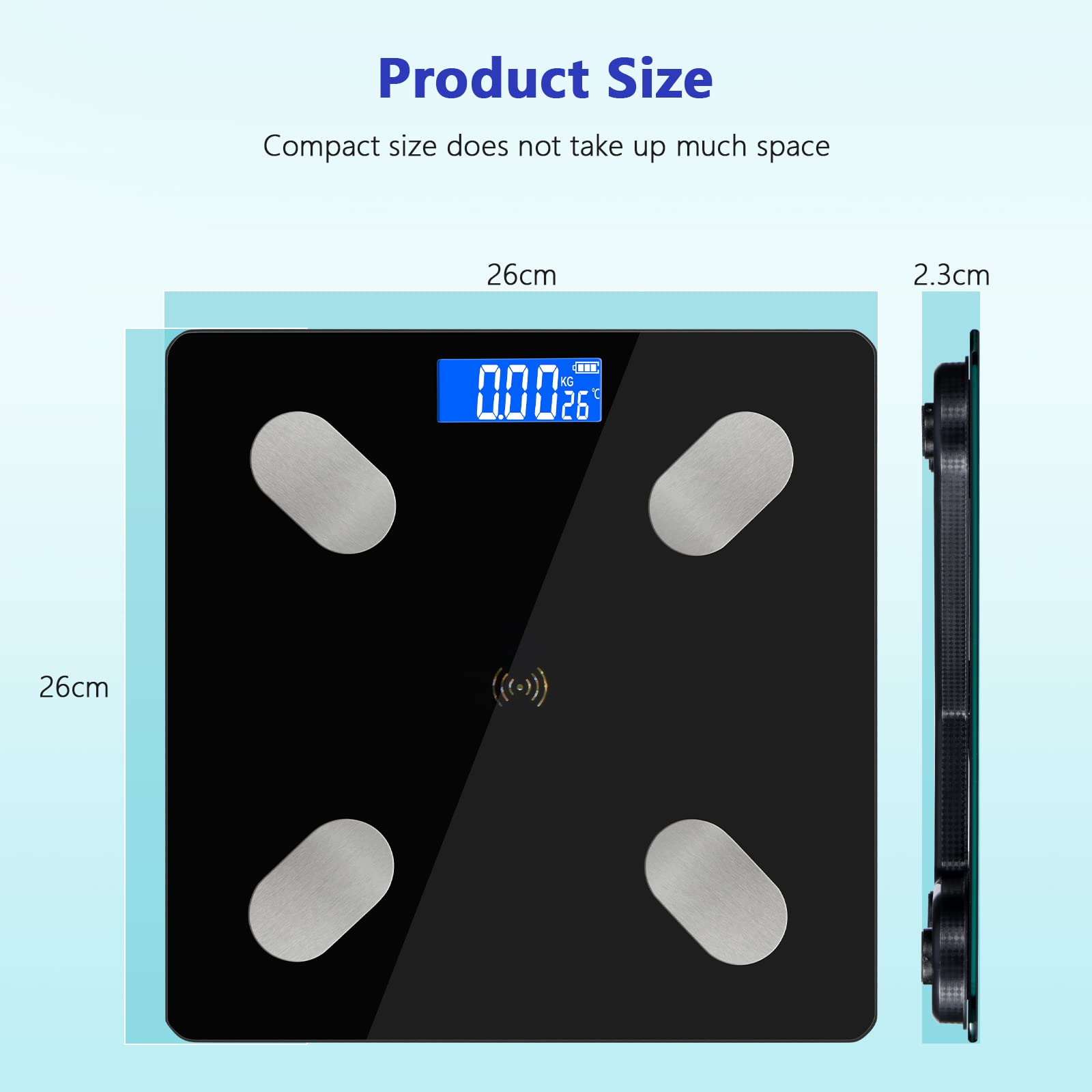 Diboniur Precision Smart Digital Bathroom Scale, Body Weight Scale for IOS and Android, Scales with 12 Indicators – Weight, Body Fat, Muscle (Black) — view 7