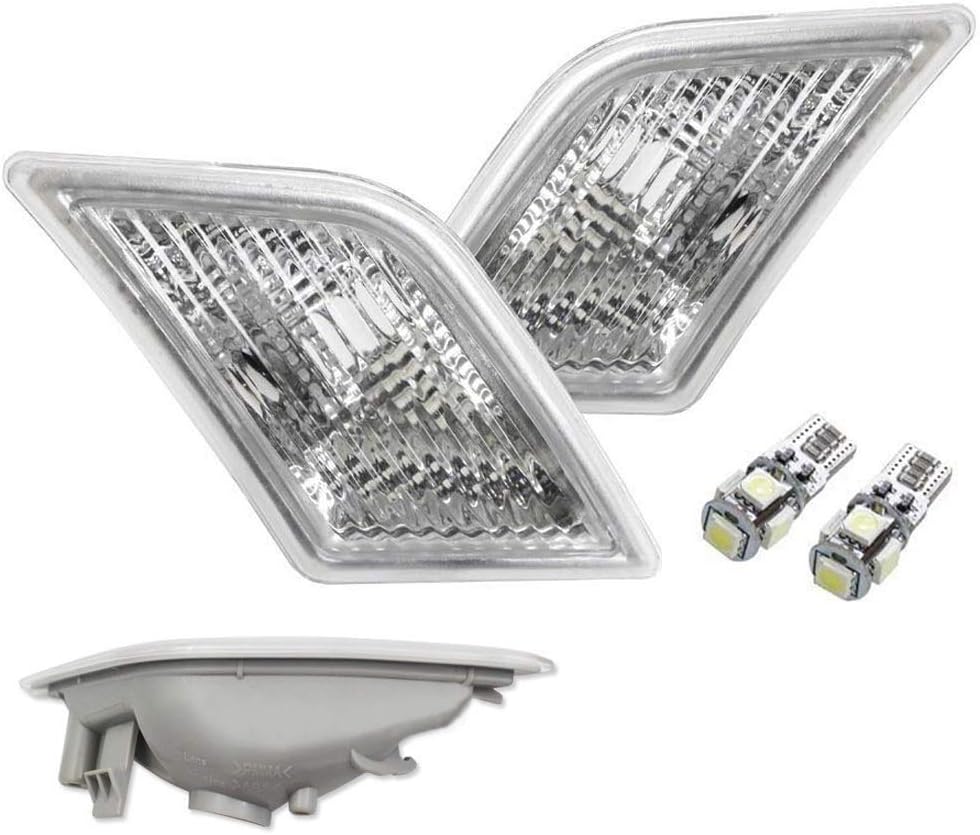 iJDMTOY Euro Clear Lens White LED Bulb Front Side Marker Light Kit Compatible With 2008-11 Mercedes Pre-LCI W204 C250 C300 C350 & 2008-2013 C63 AMG, Replace OEM Amber Sidemarker Lamps