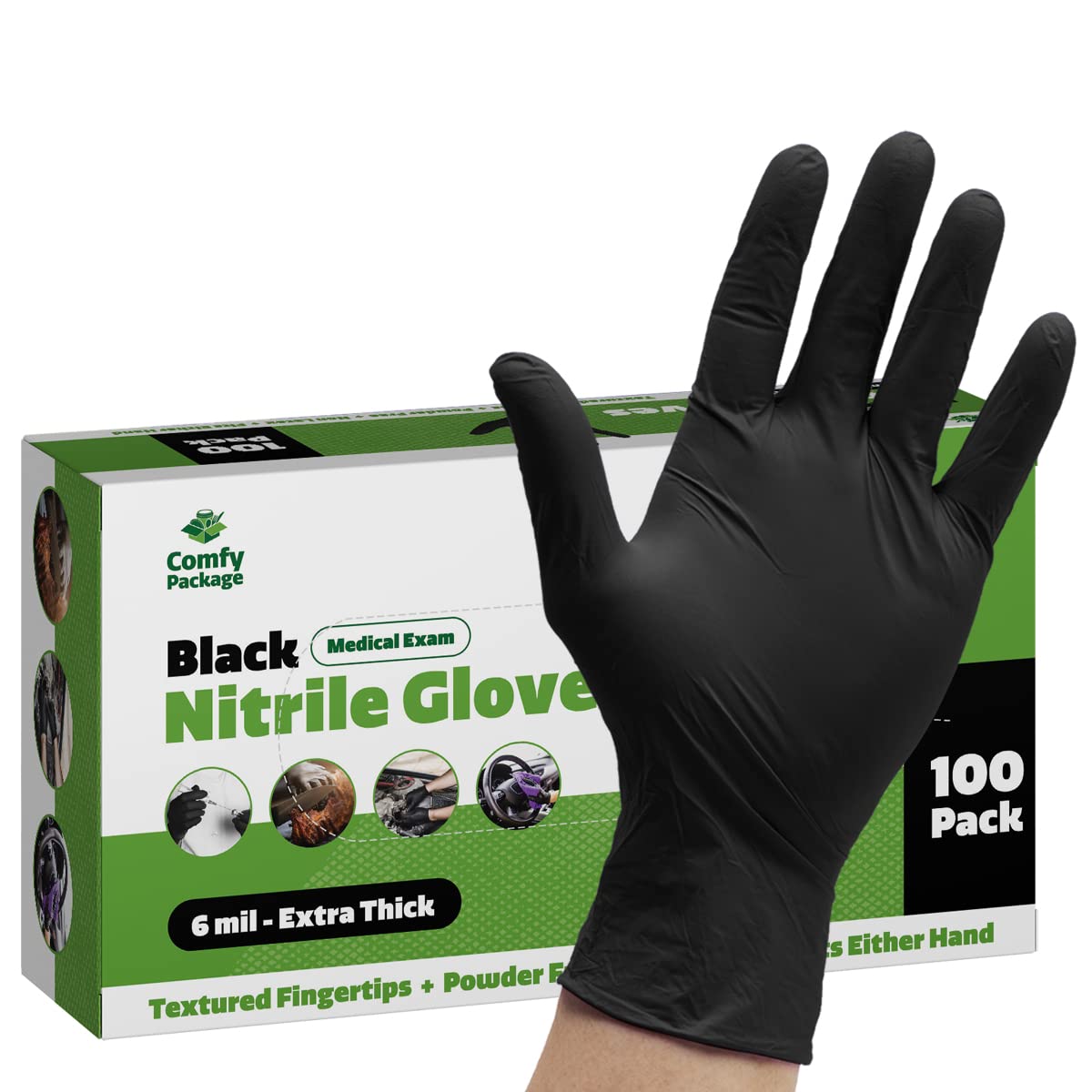 Buy [100 Count] Black Nitrile Disposable Gloves 6 Mil. Extra Strength