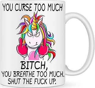 Angry Unicorn Middle Finger Curse Coffee Cup - Antisocial Rude Gift - Swearing Coffee Mug Funny Gifts for Men Women - Novelty Best Friend Gifts - Office Party Joke Gifts Funny Mugs for Work Colleagues