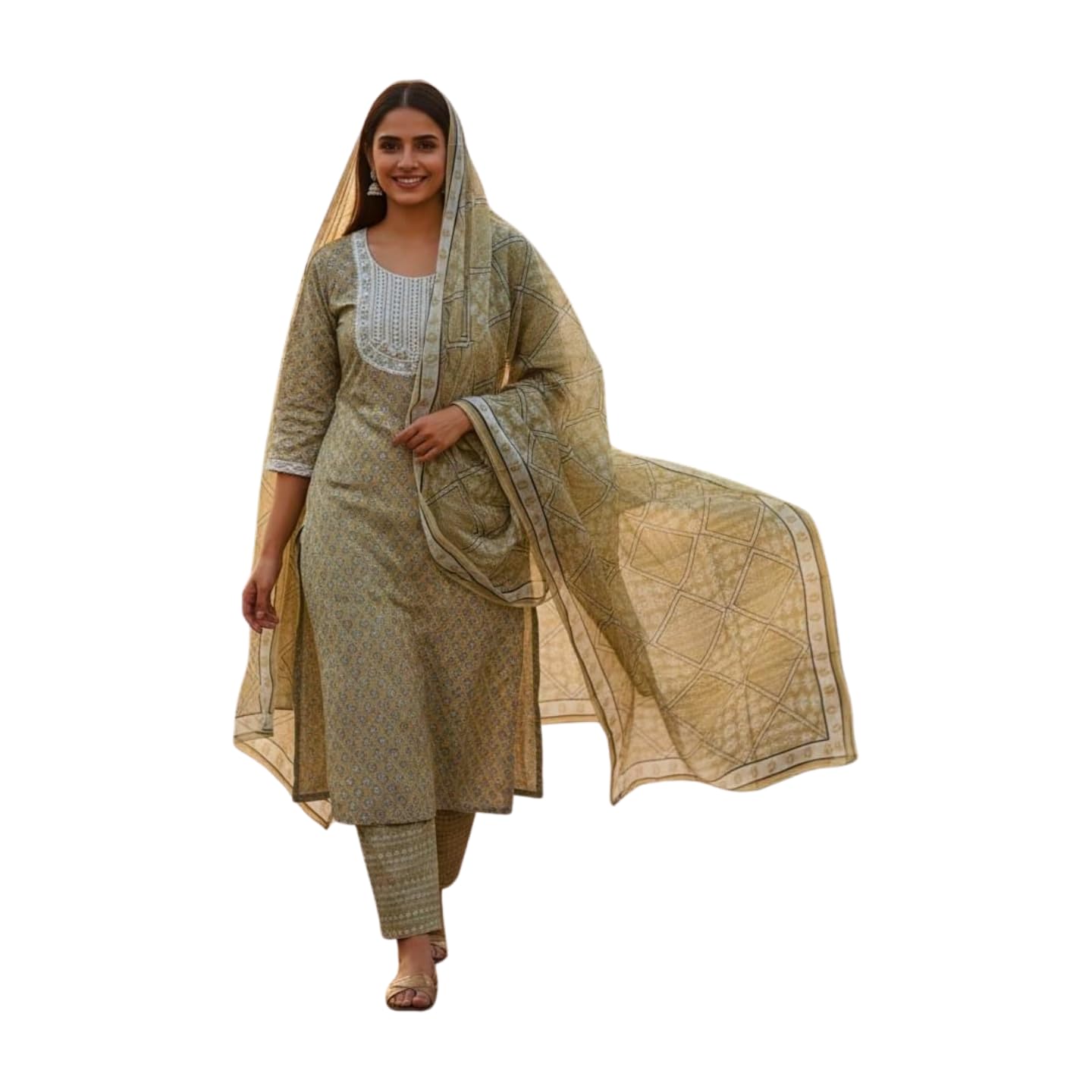 Women's Printed Kurta Pant Dupatta Set, Ethnic Straight Kurti with Matching Palazzo and Dupatta, Festive and Casual Wear Suit Set-picture-13