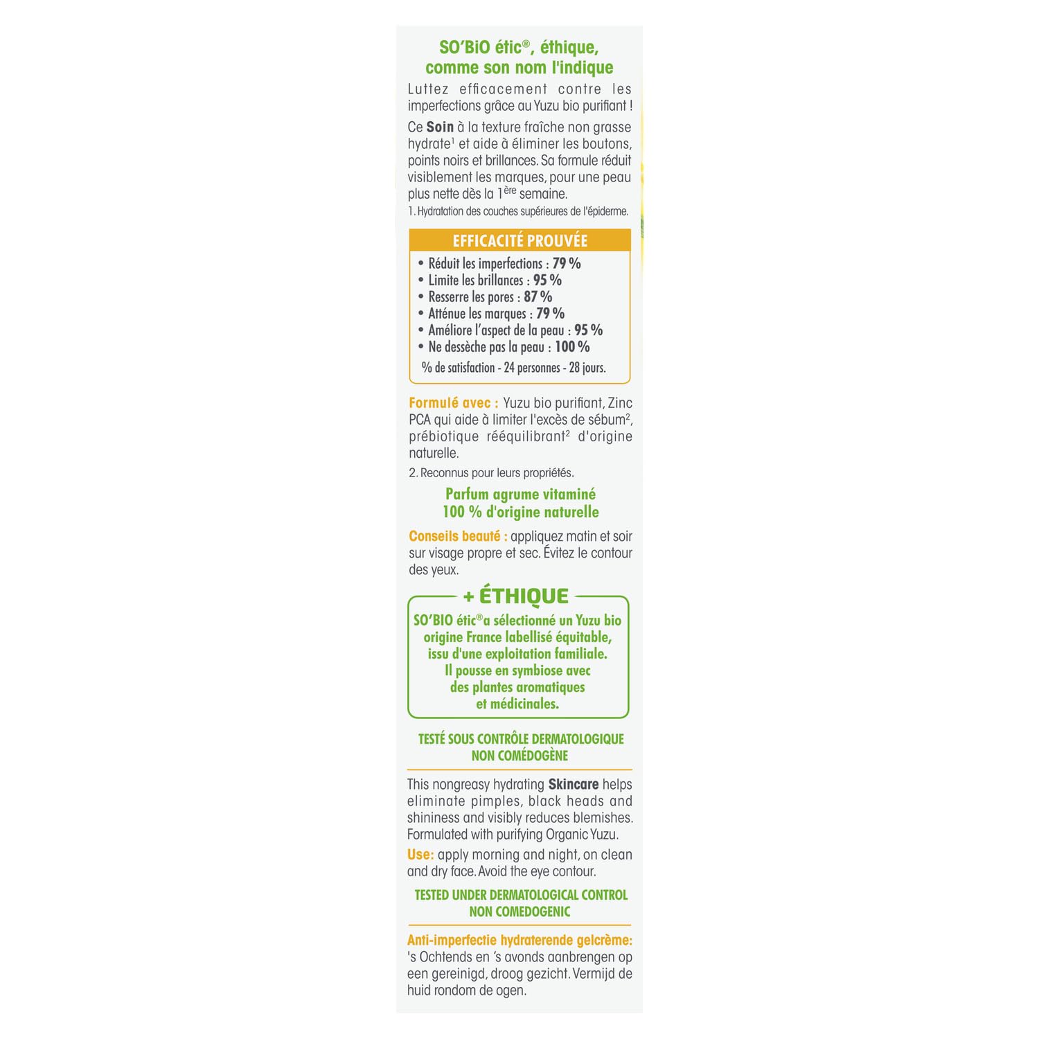 SO'BIO ETIC Clean'Yuzu Gel-Crème Hydratant Anti-Imperfections Visage Yuzu Bio et Zinc PCA 40ml - Lot de 3