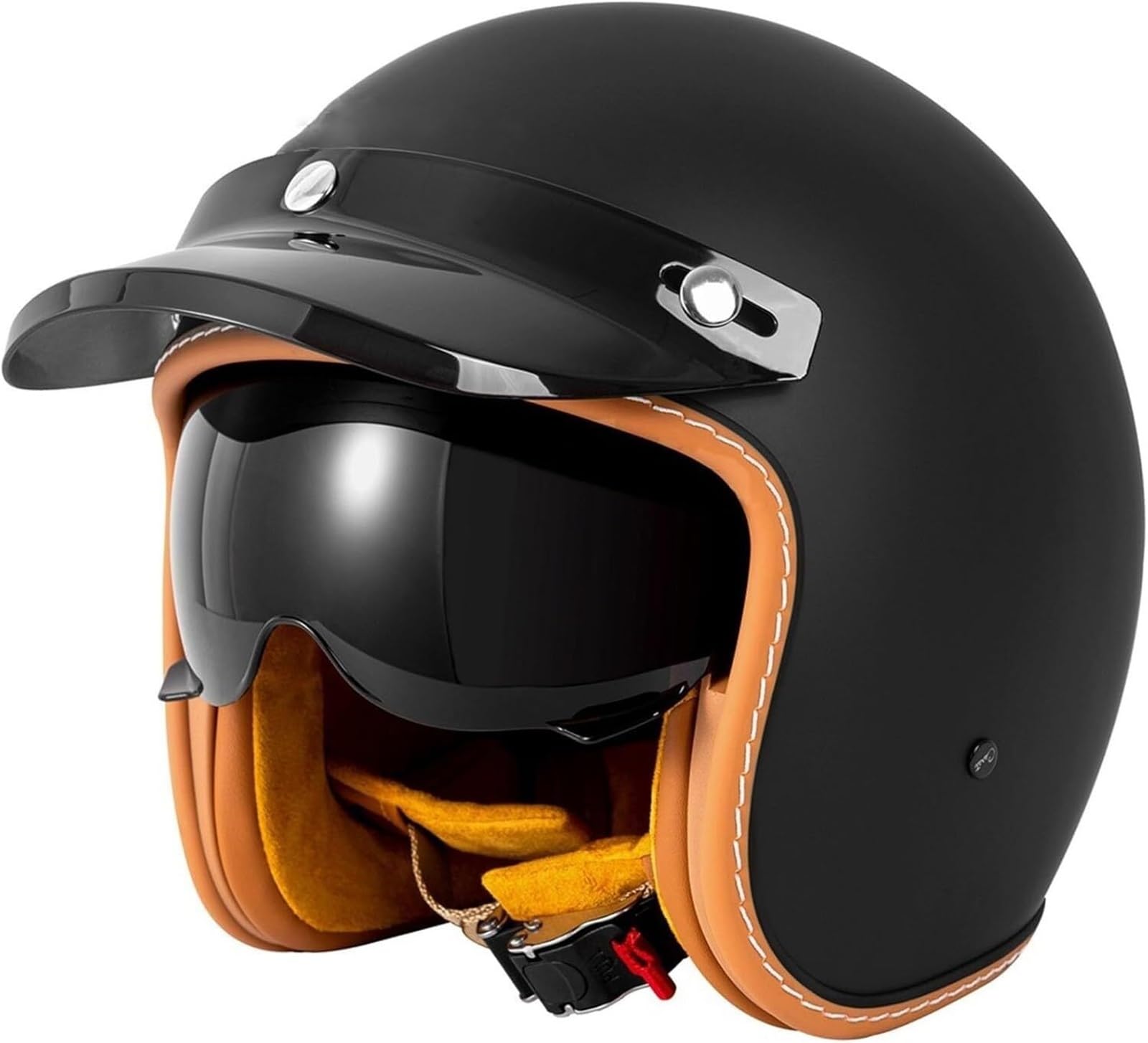 Casque Jet Classique Homologué ECE 22.06 & Conforme Dot, Casque Moto Rétro Bol Norme Européenne avec Visière Solaire Interne, Bord Amovible, Boucle Micrométrique, Scooter Cafe Racer
