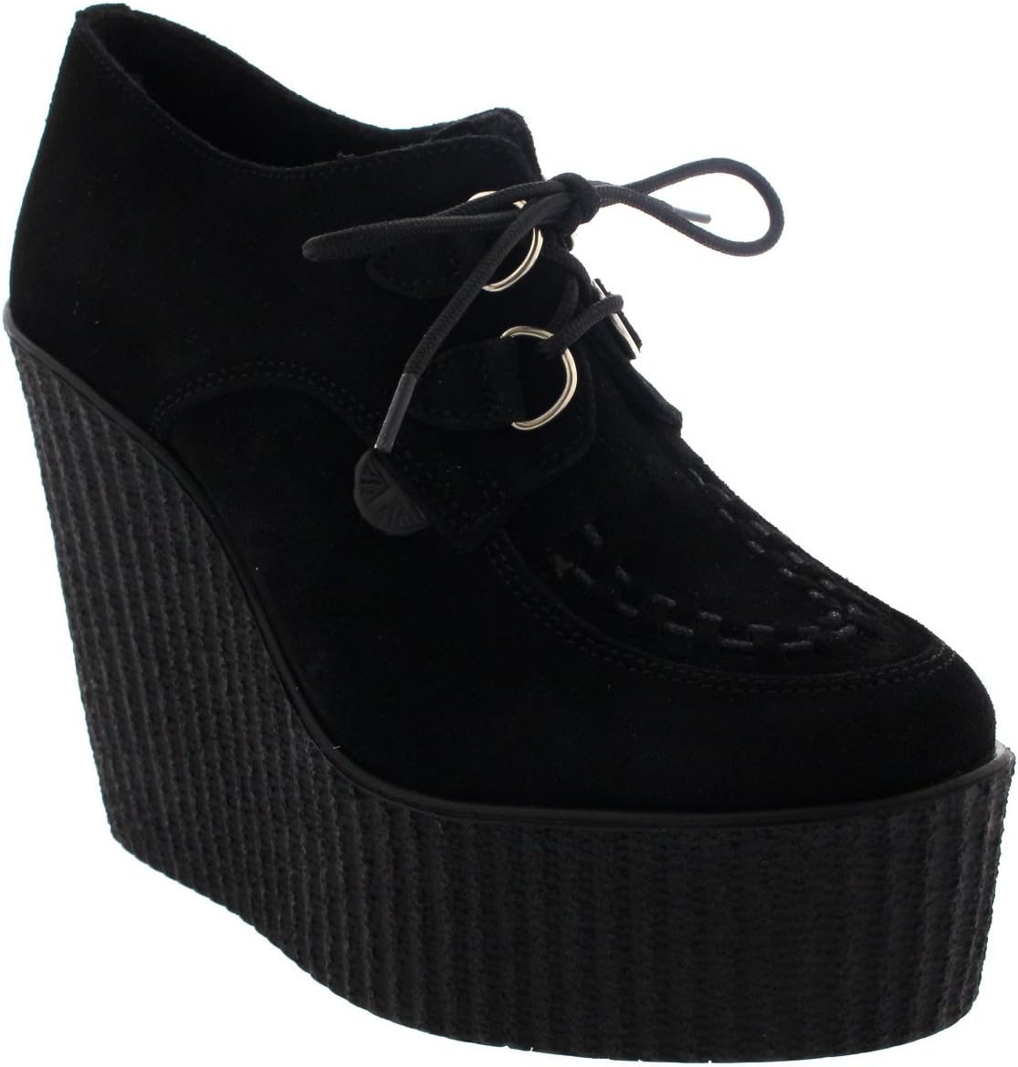Womens Underground Wedge Wulfrun Suede Goth Creeper Punk Platform Heels - Black - 6