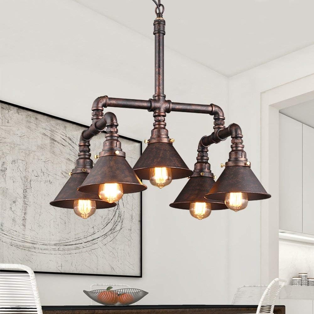 5 Light Retro Industrial Vintage Water Pipe Steampunk Pendant Light Chandelier, NIUYAO Country Rustic Style Hanging Lighting Fixture 416402
