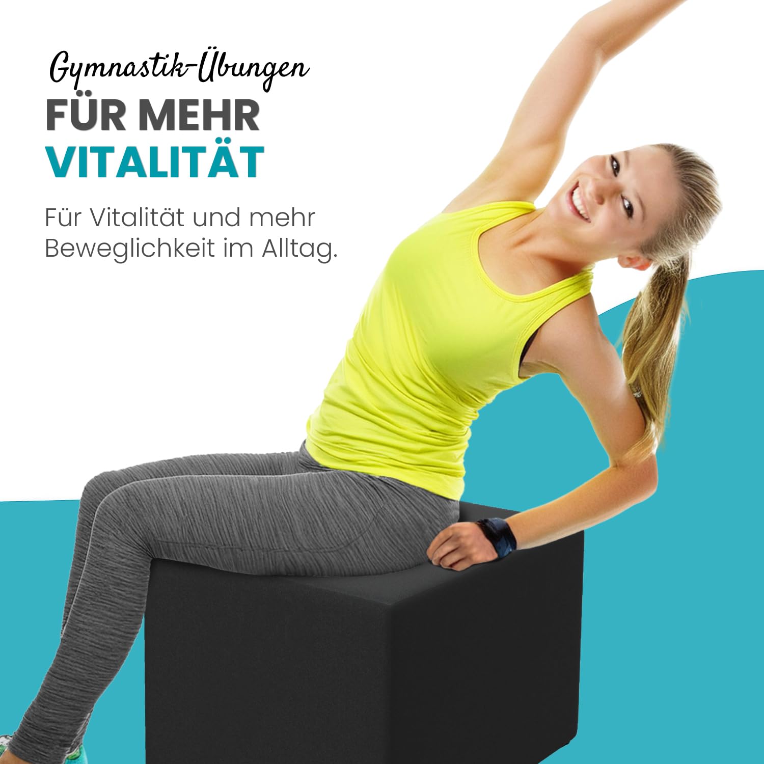 ELONEO Bandscheibenwürfel, Stufenlagerungswürfel zur Stufenlagerung, Stufenbett mit Bezug, Fitness Würfel, Schaumstoff, 40 x 50 x 50 cm