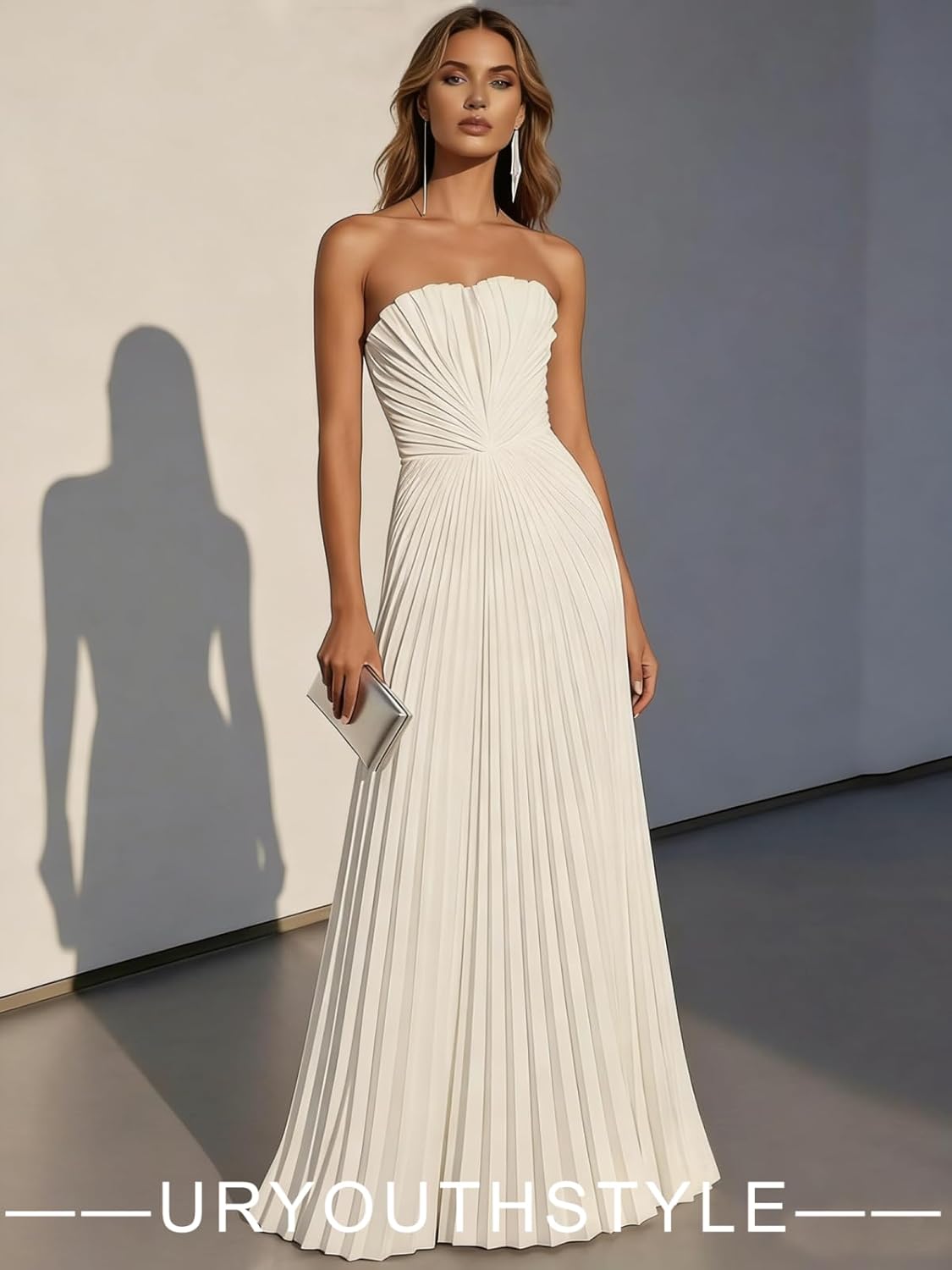 Strapless Satin Prom Dresses 2026 Long A-Line Bridesmaid Dress Pleated Formal Wedding Guest Dresses for Women