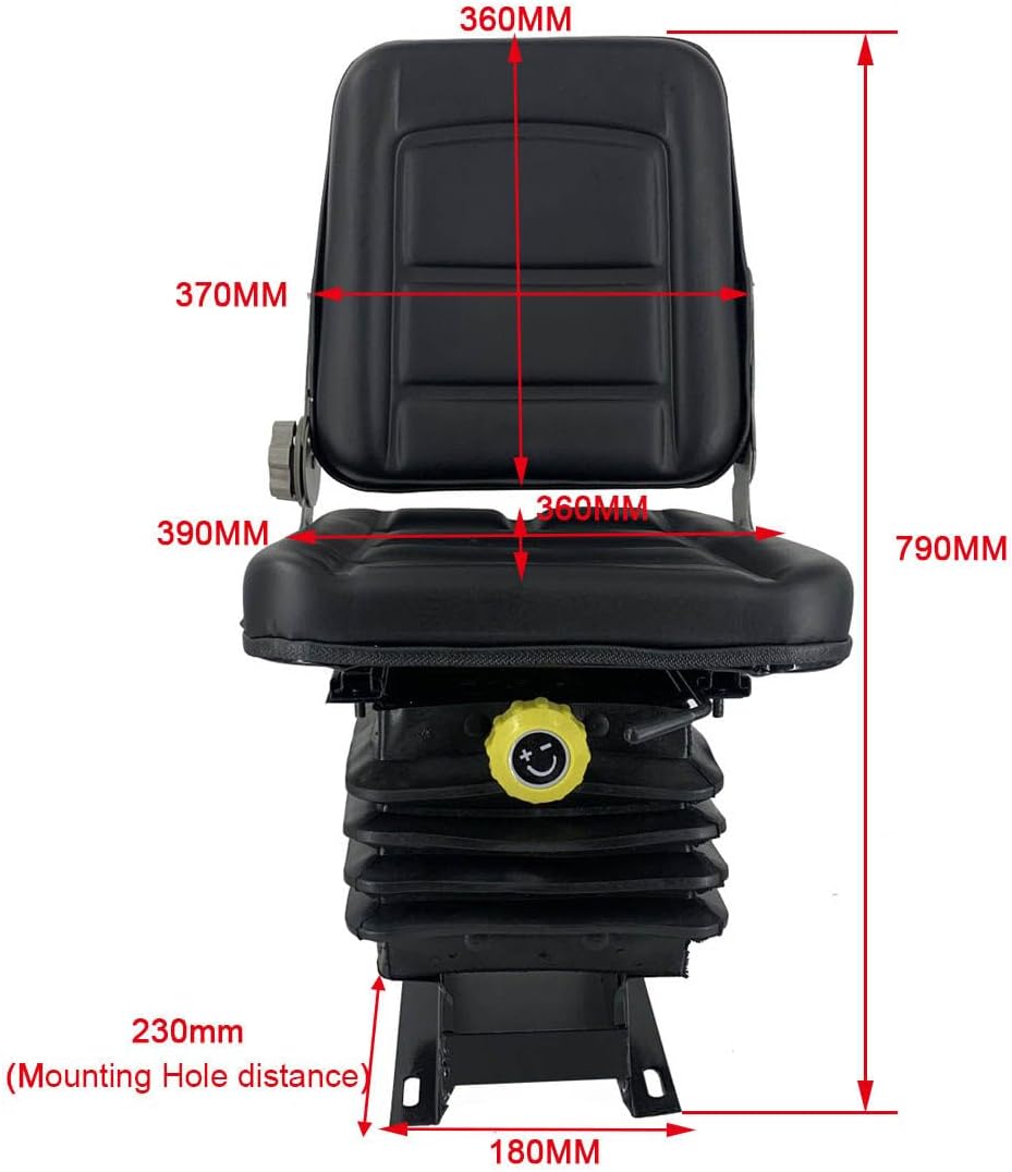 Suspension Tractor Seat, Adjustable Universal Replacement Seat W/Backrest, Compatible with Excavator Skid Loader Dozer Black