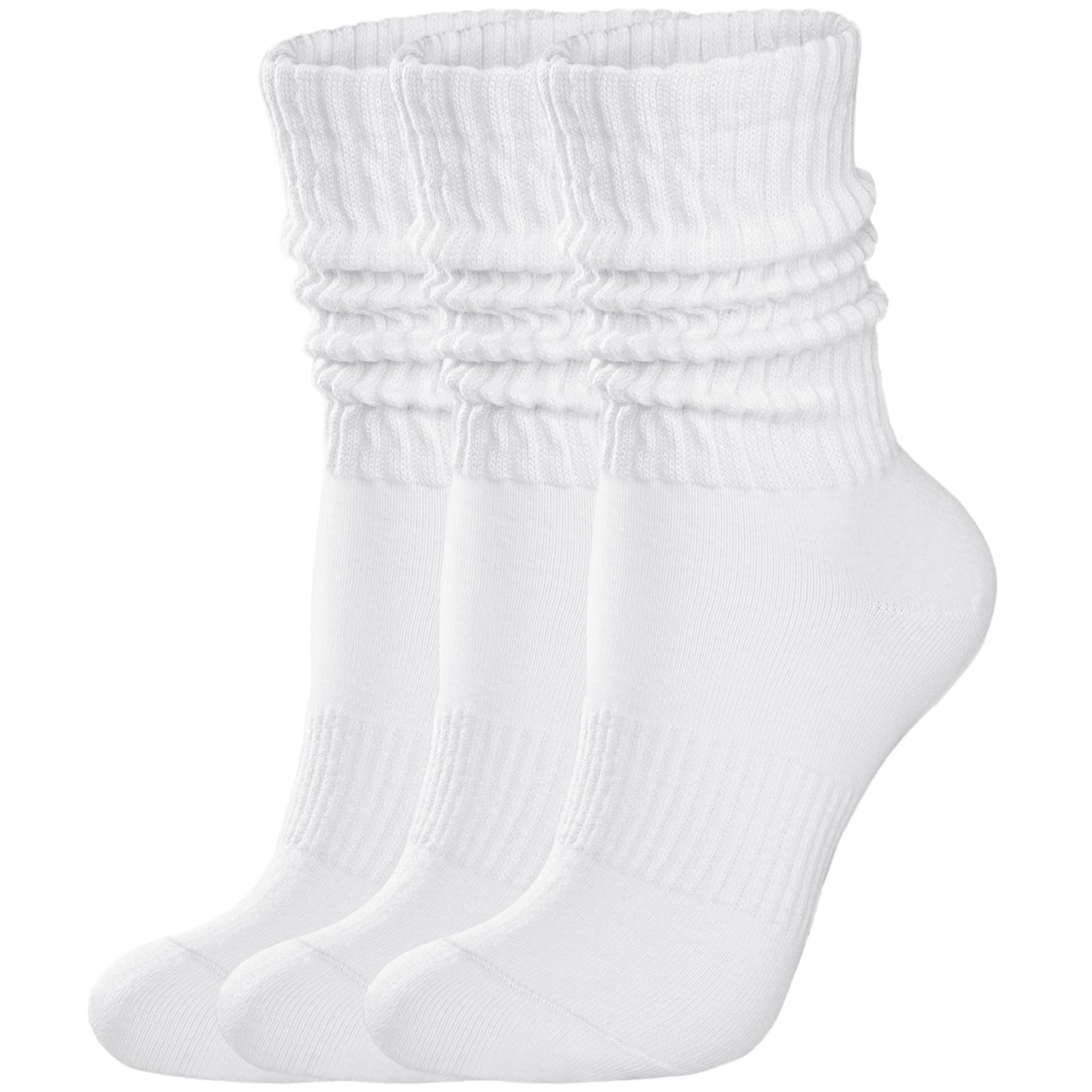 Womens Scrunch Crew Socks Retro Solid Slouch Mid Calf Socks - Cotton Casual Athletic Socks