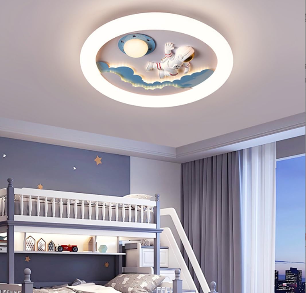 Plafoniera LED per bambini design astronauta 50 * 6cm dimmerabile senza step con telecomando ferro battuto plastica lampada da soffitto per camera da letto studio