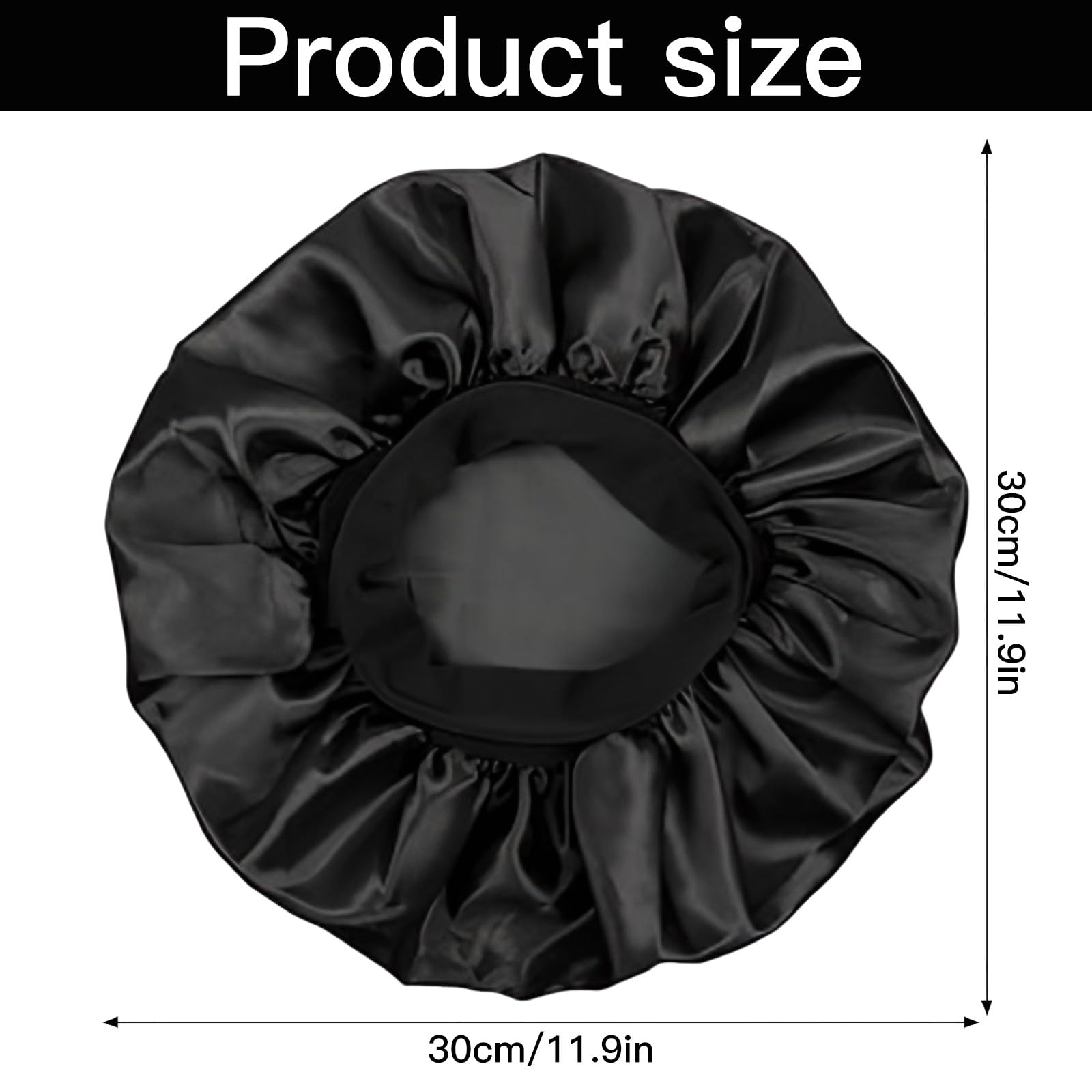OFKPO 2PCS Satin Bonnet, with Wide Elastic Band, Silk Bonnet Hair Wrap for Women and Girls Silk Sleep Cap(Black) - Image 2