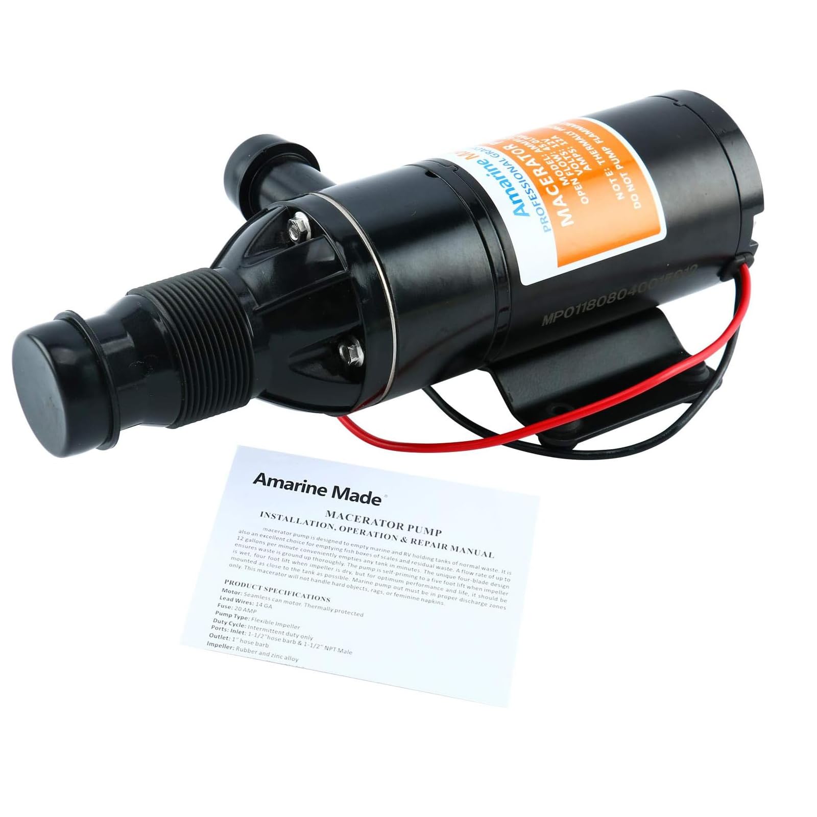 Amarine Made Macerator Waste Water Pump 12V 12 GPM New Anti-Clog Feature for RV Marine Trailer Toilet Sewer Self Priming