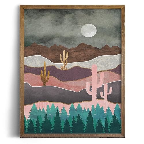 Miniatura 3 de Southwestern Cactus Wall Decor - Desert Wall Art - Grey and Pink Nature Bathroom Decor - Bronze Textured Mountain Poster - Emerald Green Forest